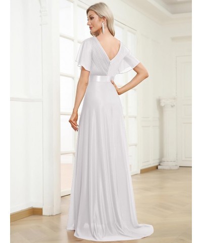 Womens Short Sleeves A-line Sparkle Formal Dresses 50159 White $36.71 Dresses