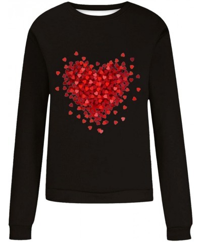 Women's 2024 Valentine's Day Sweatshirt Cute Heart Shaped Printed Pullover Crewneck Long Sleeved Loose Pleated Tops C-black $...