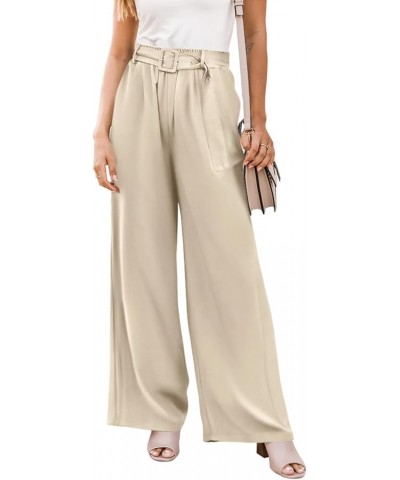 High Waisted Wide Leg Pants for Women Belted Business Casual Work Pants Trousers with Pockets Apricot $11.75 Pants