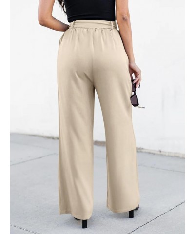 High Waisted Wide Leg Pants for Women Belted Business Casual Work Pants Trousers with Pockets Apricot $11.75 Pants