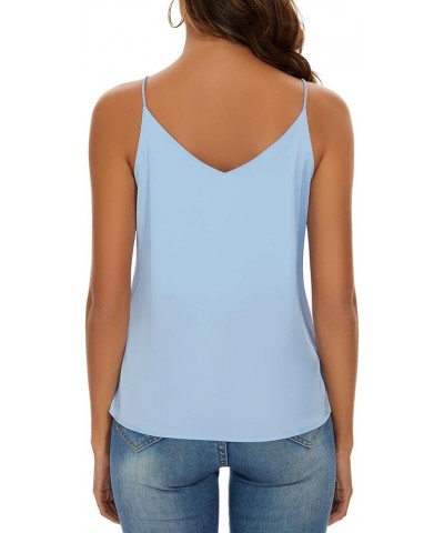 Basic Women's Silk Tank Top Ladies V-Neck Camisole Silky Loose Sleeveless Blouse Satin Tank Shirt Lightblue $12.00 Tanks