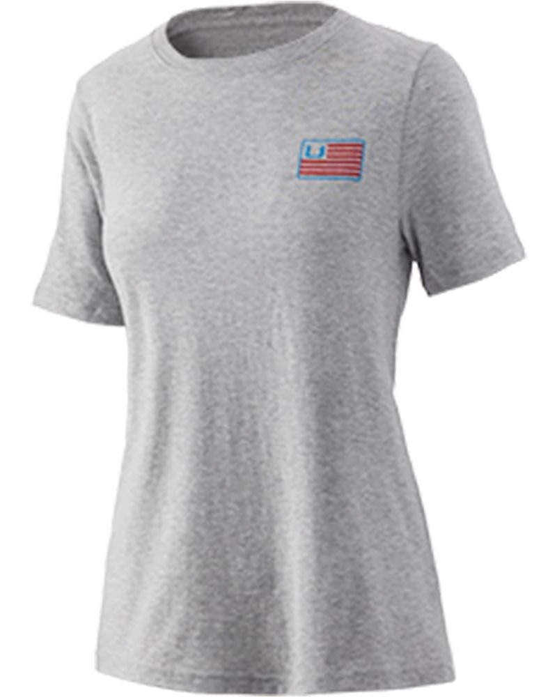 Women's Short Sleeve Performance Tee | Ladies Fishing T-Shirt & Bars - Oyster Heather $10.24 Activewear