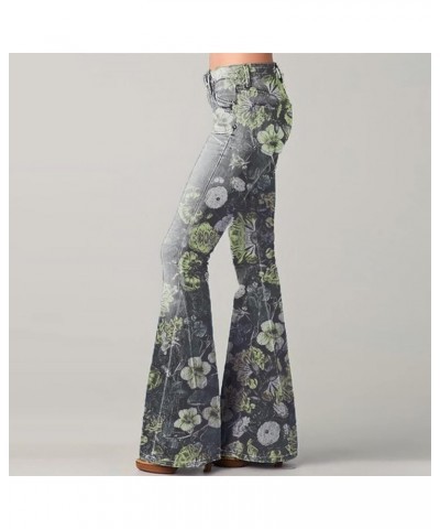 Women's Jeans Bell Bottom Pants Floral Printing High Waist Stretch Flare Fork Yoga Pants Loose Fit Trousers Green $19.43 Jeans