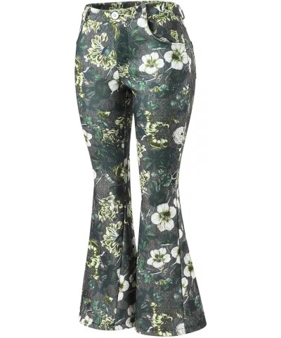 Women's Jeans Bell Bottom Pants Floral Printing High Waist Stretch Flare Fork Yoga Pants Loose Fit Trousers Green $19.43 Jeans