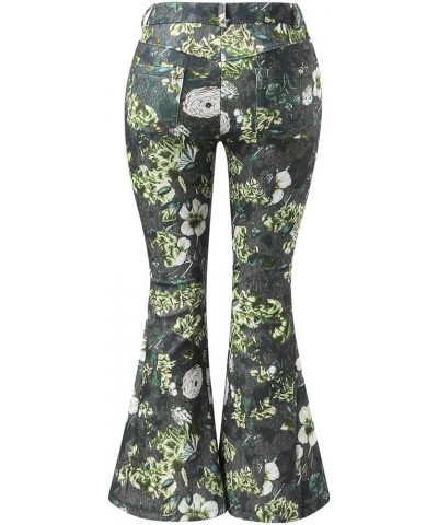 Women's Jeans Bell Bottom Pants Floral Printing High Waist Stretch Flare Fork Yoga Pants Loose Fit Trousers Green $19.43 Jeans