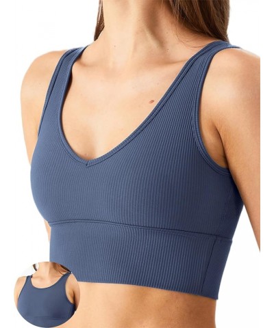 Women's Seamless Sports Bra Workout Crop Top Tank Tops for Women Long Lined Sports Bra Ribbed Crop Top Fitness V-blue $12.74 ...