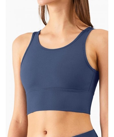 Women's Seamless Sports Bra Workout Crop Top Tank Tops for Women Long Lined Sports Bra Ribbed Crop Top Fitness V-blue $12.74 ...