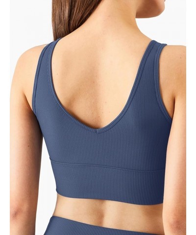 Women's Seamless Sports Bra Workout Crop Top Tank Tops for Women Long Lined Sports Bra Ribbed Crop Top Fitness V-blue $12.74 ...