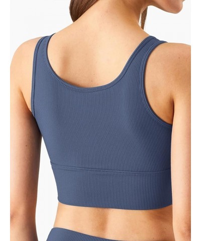 Women's Seamless Sports Bra Workout Crop Top Tank Tops for Women Long Lined Sports Bra Ribbed Crop Top Fitness V-blue $12.74 ...