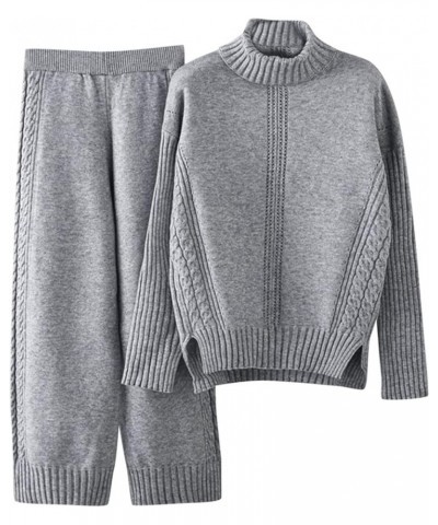 Sweater Sets Women 2 Piece Lounge Outfits Sets Long Sleeve Cable Knit Chunky Oversized Pullover Tops Wide Leg Pants 4-grey $2...