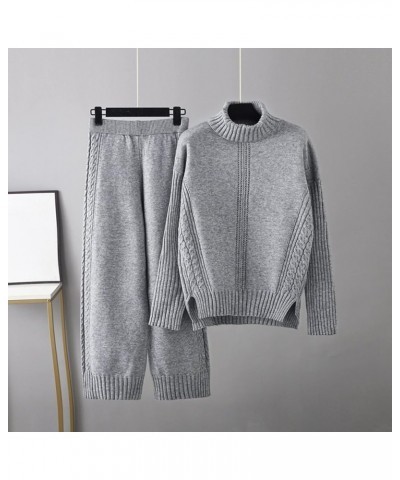 Sweater Sets Women 2 Piece Lounge Outfits Sets Long Sleeve Cable Knit Chunky Oversized Pullover Tops Wide Leg Pants 4-grey $2...