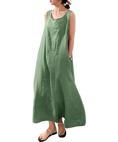 Women's Summer Casual Sleeveless Cotton Sun Dress Maxi Tunic Tank Beach Dress with Pocket Green $17.01 Dresses