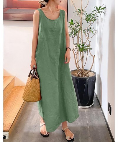 Women's Summer Casual Sleeveless Cotton Sun Dress Maxi Tunic Tank Beach Dress with Pocket Green $17.01 Dresses