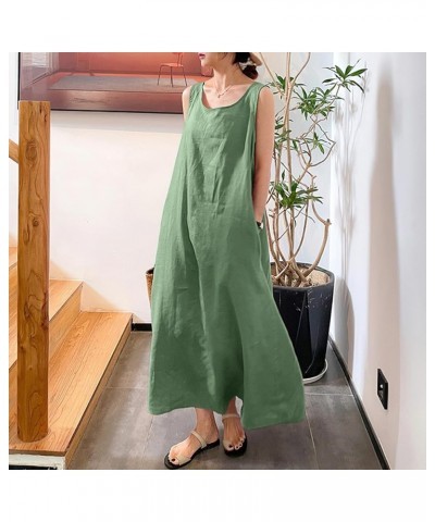 Women's Summer Casual Sleeveless Cotton Sun Dress Maxi Tunic Tank Beach Dress with Pocket Green $17.01 Dresses