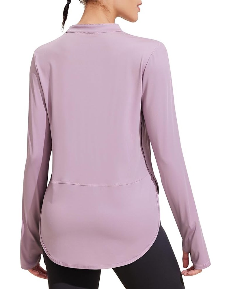 Women's Long Sleeve Workout Tops V Neck Athletic Yoga Shirts with Thumb Holes Quick Dry Gym Tops Loose Fit Light Purple $13.1...