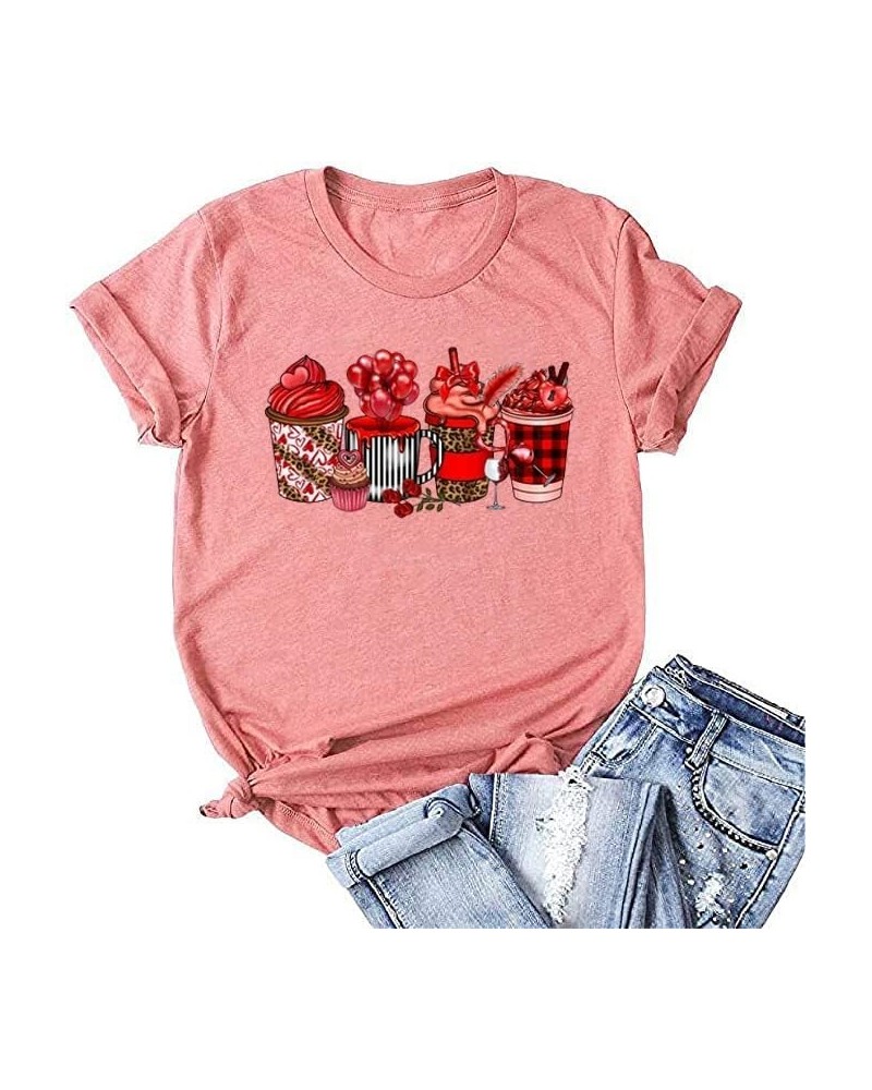 Women Valentine's Day Love Heart-Shaped Printed T Shirt Cute Graphic Tops Tee Gifts for Her Spring Shirt Vlt-pink003 $9.50 T-...