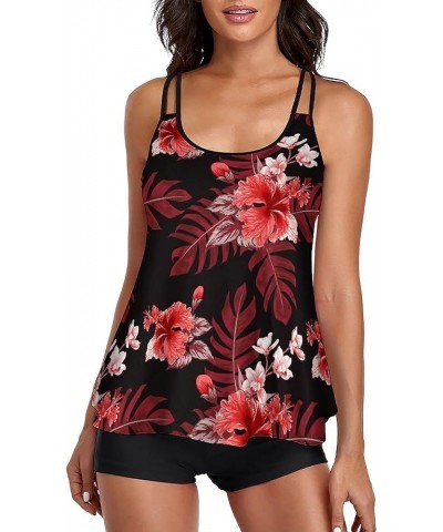 Women's Bathing Suits Swimsuits Tankini Sets for Two Piece Blouson Tank Top with Boyshorts Wine Red $25.64 Swimsuits