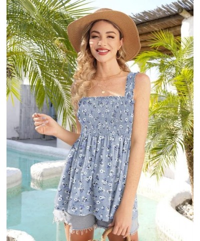 Women's Summer Ruffle Hem Smocked Tank Tops Dusk Floral Print $16.23 Tanks