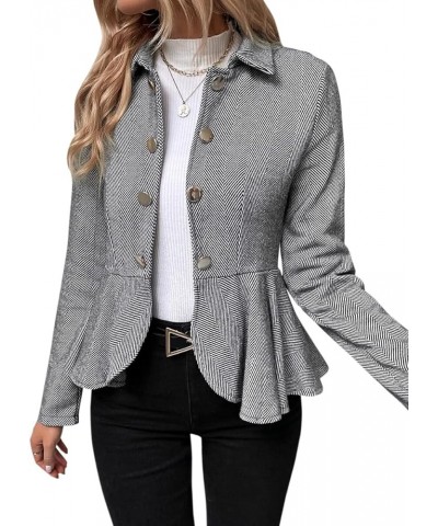 Womens Business Blazer Solid Ruffles Stand Collar Lightweight Office Work Jacket Coat Darkgrey $15.11 Suits