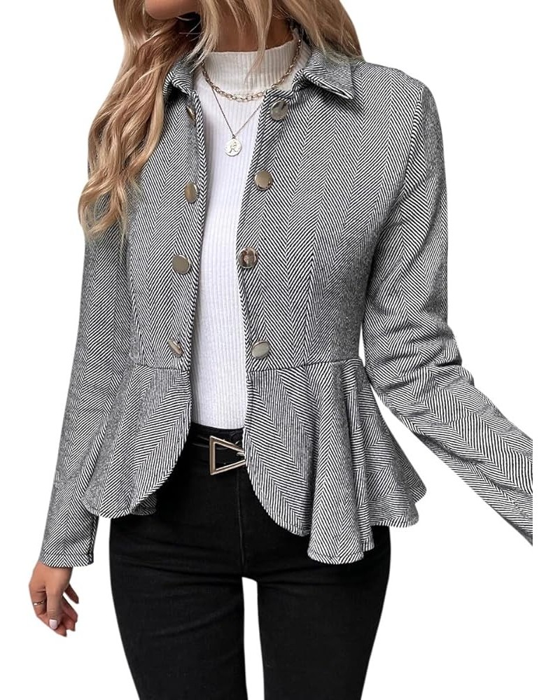 Womens Business Blazer Solid Ruffles Stand Collar Lightweight Office Work Jacket Coat Darkgrey $15.11 Suits