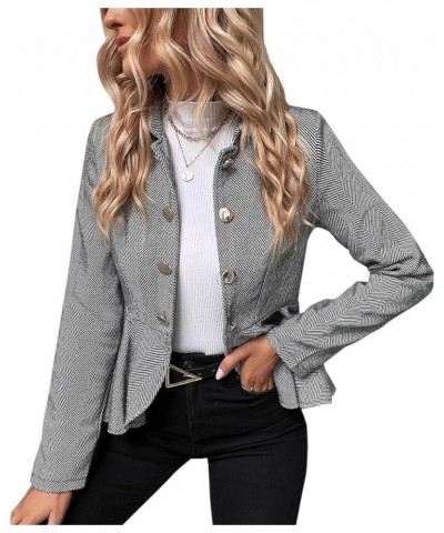 Womens Business Blazer Solid Ruffles Stand Collar Lightweight Office Work Jacket Coat Darkgrey $15.11 Suits