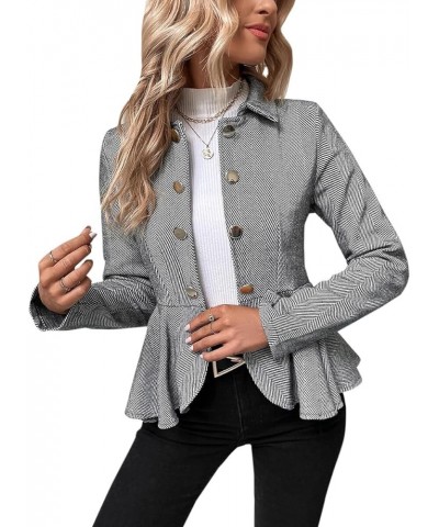 Womens Business Blazer Solid Ruffles Stand Collar Lightweight Office Work Jacket Coat Darkgrey $15.11 Suits