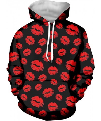 Women Casual Hoodie Long Sleeve Sweatshirt with Pocket Red Lip $18.28 Hoodies & Sweatshirts