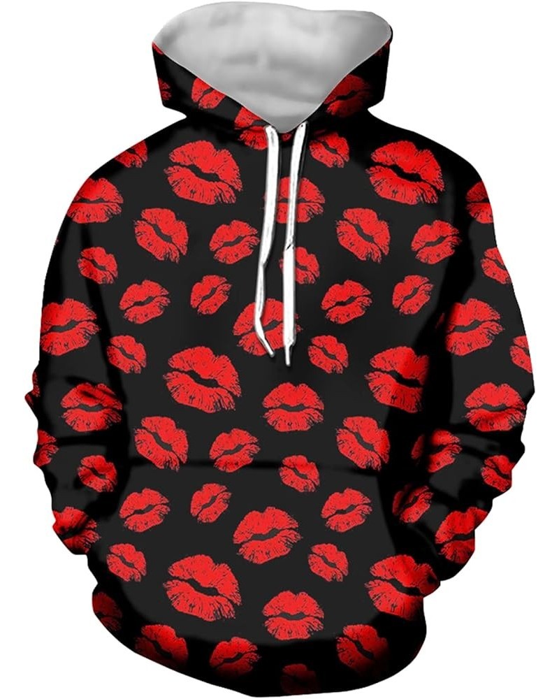 Women Casual Hoodie Long Sleeve Sweatshirt with Pocket Red Lip $18.28 Hoodies & Sweatshirts