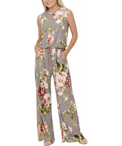 Eloges Women's Tie Back Short Sleeve|Sleeveless Jumpsuit |S-3X Plus Grey Floral Sleeveless $12.17 Jumpsuits