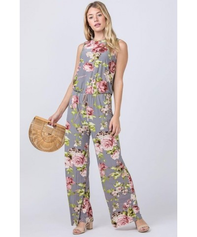 Eloges Women's Tie Back Short Sleeve|Sleeveless Jumpsuit |S-3X Plus Grey Floral Sleeveless $12.17 Jumpsuits