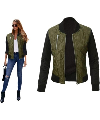 Women 's Classic Quilted Jacket Lightweight Zip Up Casual Coat Ladies Short Bomber Jacket Coat Patchwork Top Army Green $12.3...