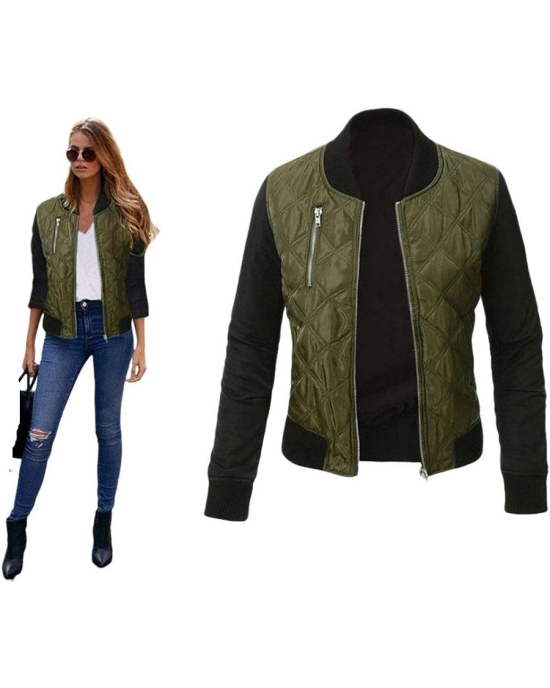 Women 's Classic Quilted Jacket Lightweight Zip Up Casual Coat Ladies Short Bomber Jacket Coat Patchwork Top Army Green $12.3...