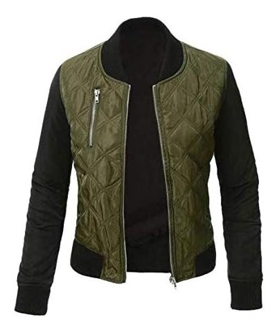 Women 's Classic Quilted Jacket Lightweight Zip Up Casual Coat Ladies Short Bomber Jacket Coat Patchwork Top Army Green $12.3...