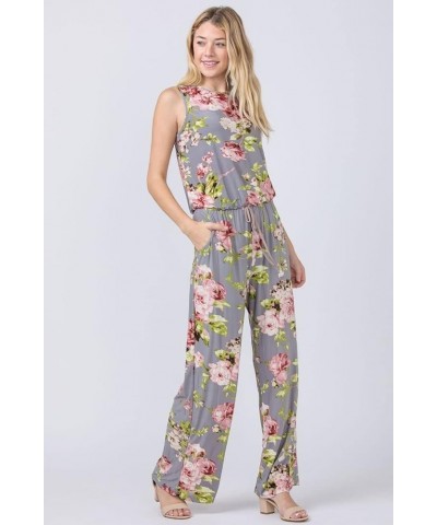 Eloges Women's Tie Back Short Sleeve|Sleeveless Jumpsuit |S-3X Plus Grey Floral Sleeveless $12.17 Jumpsuits