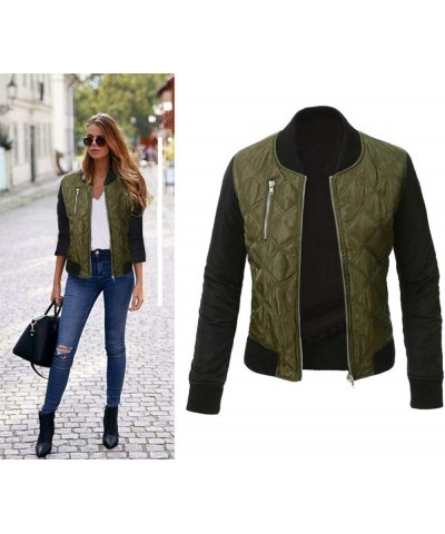 Women 's Classic Quilted Jacket Lightweight Zip Up Casual Coat Ladies Short Bomber Jacket Coat Patchwork Top Army Green $12.3...