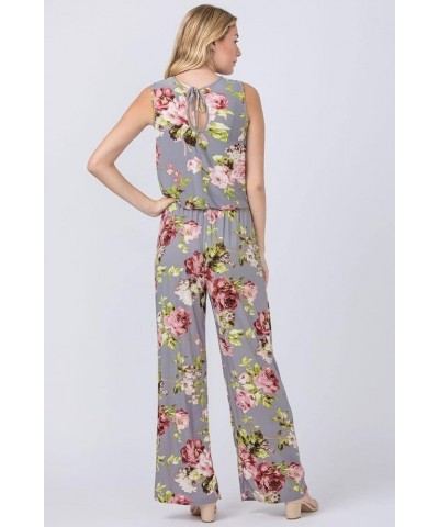 Eloges Women's Tie Back Short Sleeve|Sleeveless Jumpsuit |S-3X Plus Grey Floral Sleeveless $12.17 Jumpsuits