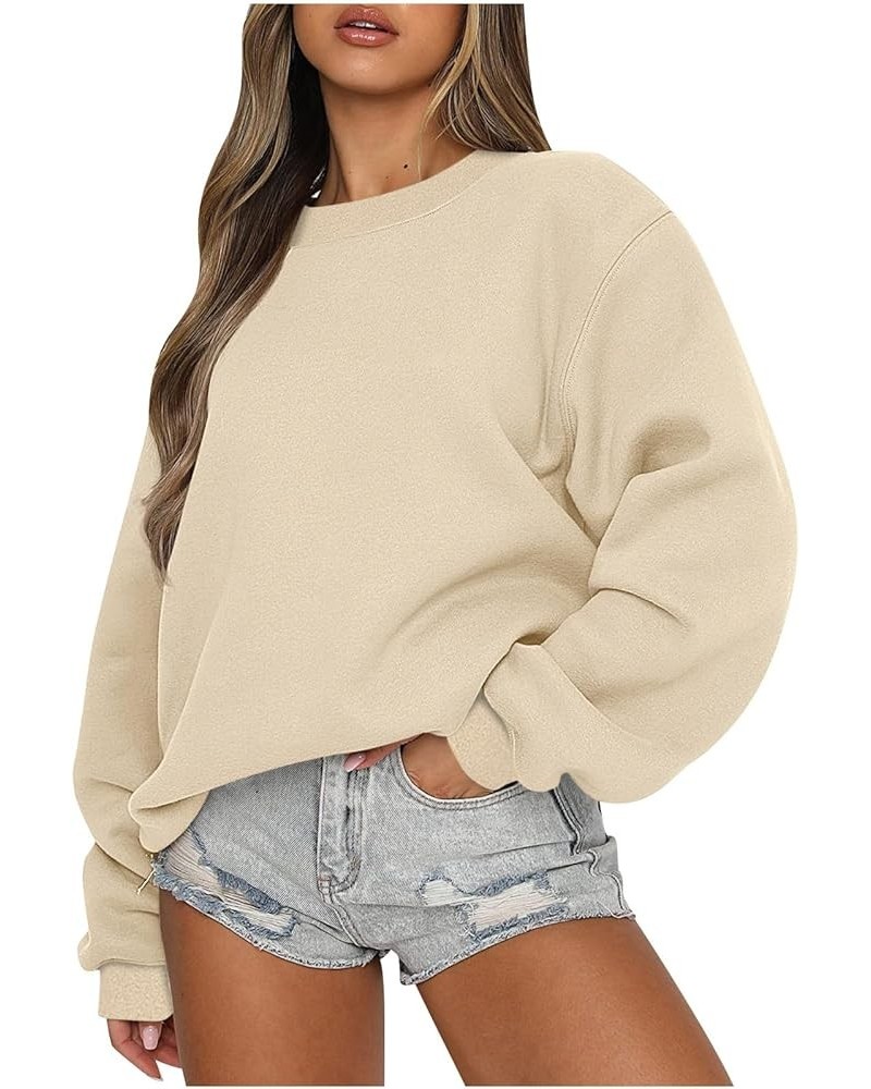 Oversized Sweatshirts for Women Loose Fit Fleece Pullover Long Sleeve Crewneck Sweatshirts Solid Fall Hoodies E16-beige $7.64...