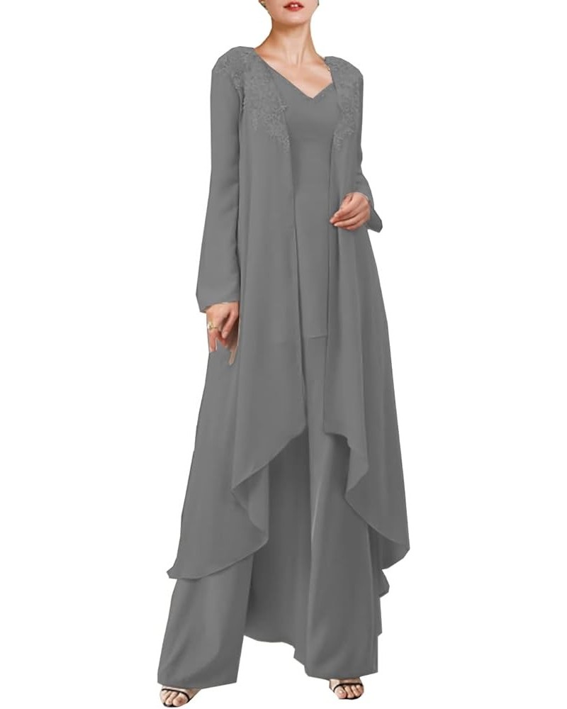 3Pcs Pant Suits Sets Mother of The Bride Dress for Wedding Outfit for Women Long Jacket NY039 Grey $40.18 Suits