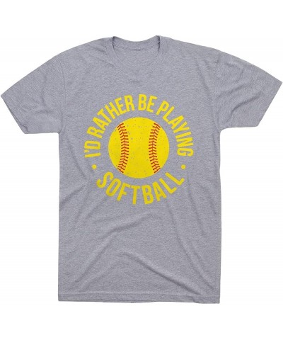 I'd Rather Be Playing Softball Distressed Short Sleeve T-Shirt | Softball Tee | Youth and Adult Sizes Youth Gray $16.50 Tops