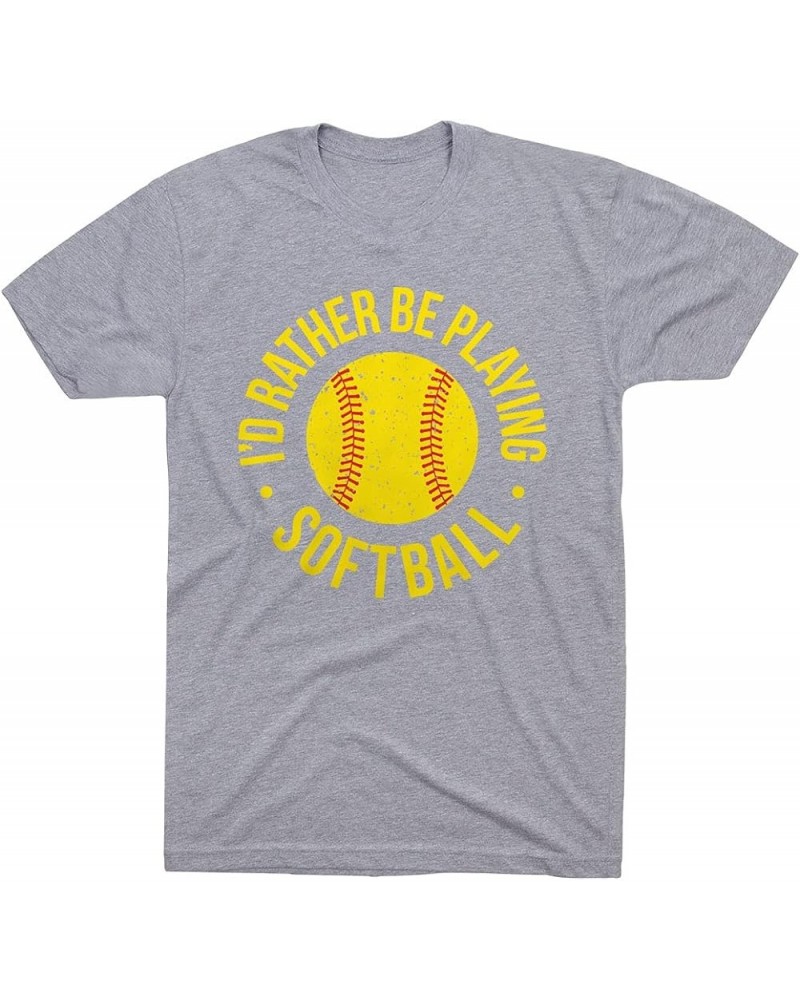 I'd Rather Be Playing Softball Distressed Short Sleeve T-Shirt | Softball Tee | Youth and Adult Sizes Youth Gray $16.50 Tops