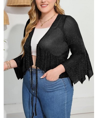 Women's Shrug Flare Sleeve Cardigans Lace Up Boleras Sheer Shrugs for Women Dress with Scalloped Edges Black-1 $10.25 Sweaters