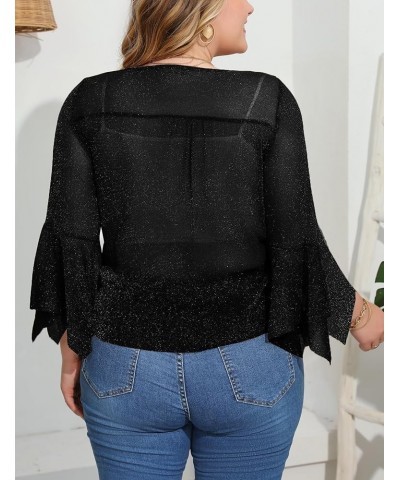 Women's Shrug Flare Sleeve Cardigans Lace Up Boleras Sheer Shrugs for Women Dress with Scalloped Edges Black-1 $10.25 Sweaters