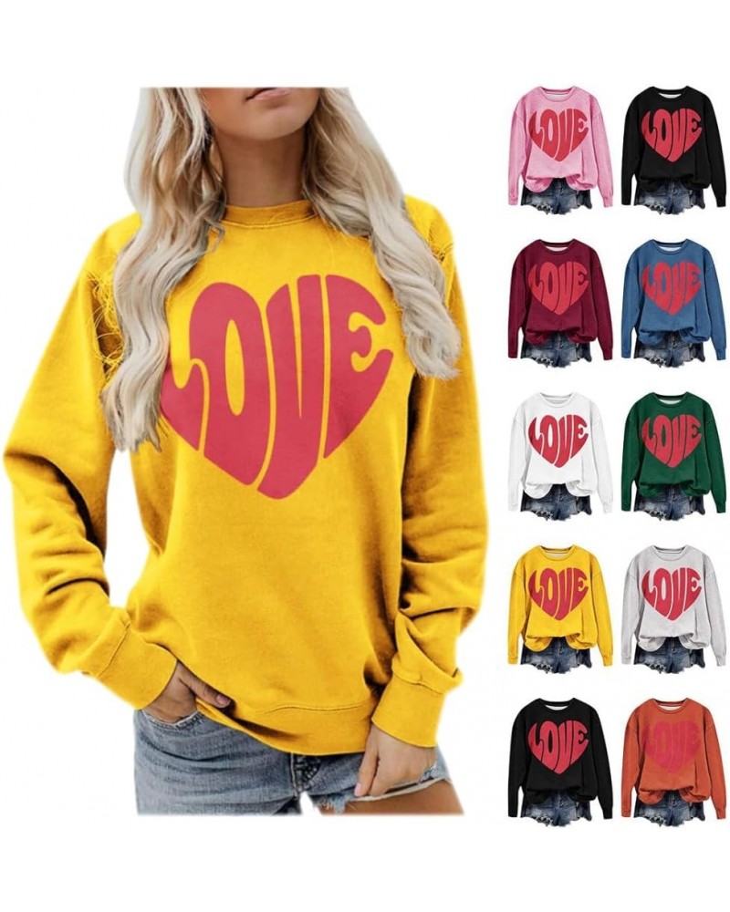 Womens Long Sleeve Tops Valentine's Day Love Heart Graphic Print Thin Sweatshirts Casual Crewneck Shirts A09-yellow $10.34 Ho...