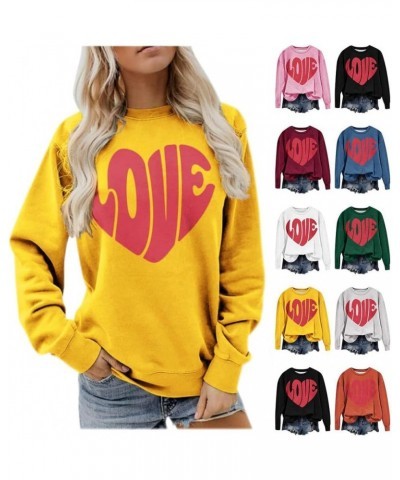 Womens Long Sleeve Tops Valentine's Day Love Heart Graphic Print Thin Sweatshirts Casual Crewneck Shirts A09-yellow $10.34 Ho...