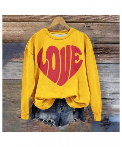 Womens Long Sleeve Tops Valentine's Day Love Heart Graphic Print Thin Sweatshirts Casual Crewneck Shirts A09-yellow $10.34 Ho...