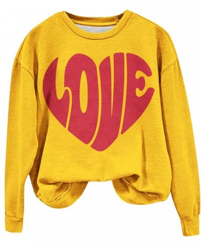 Womens Long Sleeve Tops Valentine's Day Love Heart Graphic Print Thin Sweatshirts Casual Crewneck Shirts A09-yellow $10.34 Ho...