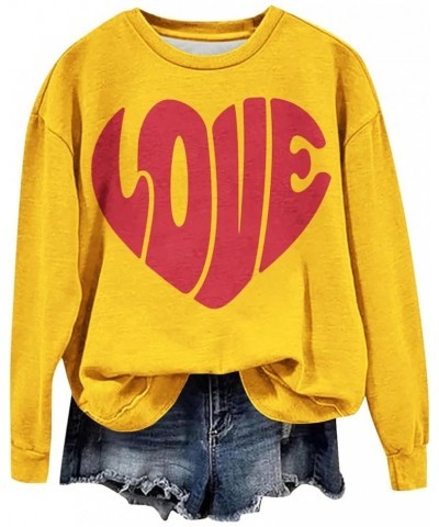 Womens Long Sleeve Tops Valentine's Day Love Heart Graphic Print Thin Sweatshirts Casual Crewneck Shirts A09-yellow $10.34 Ho...