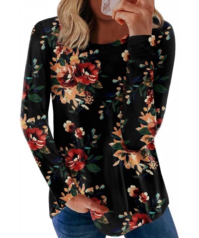 Womens Long Sleeve Fashion Tunic Tops Casual Vneck Shirts Dressy Blouses Brown Floral Black-1 $16.81 T-Shirts