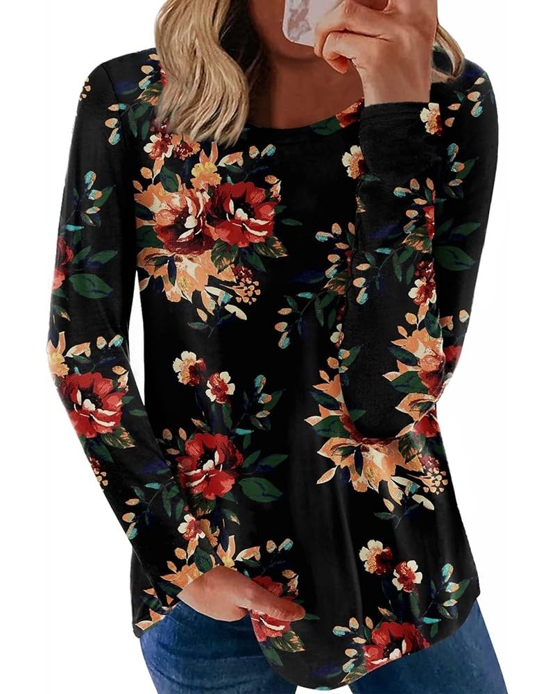 Womens Long Sleeve Fashion Tunic Tops Casual Vneck Shirts Dressy Blouses Brown Floral Black-1 $16.81 T-Shirts