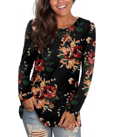 Womens Long Sleeve Fashion Tunic Tops Casual Vneck Shirts Dressy Blouses Brown Floral Black-1 $16.81 T-Shirts